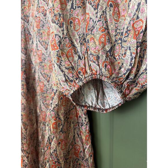 The Great. Ornate Paisley Fountain Midi V Neck Fall Balloon Sleeve Dress Sz 0 XS - Picture 5 of 10